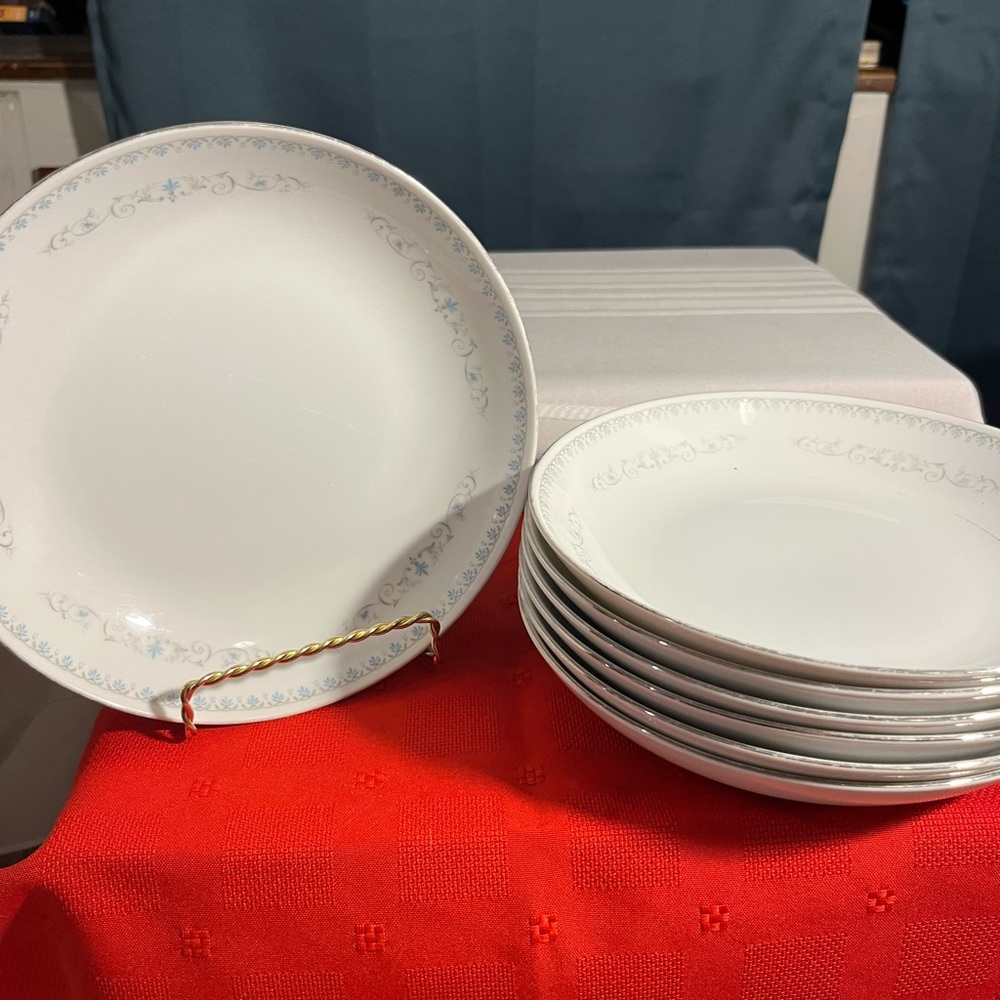 Classic White Porcelain Dinner Plates with Silver Trim - Set of 6